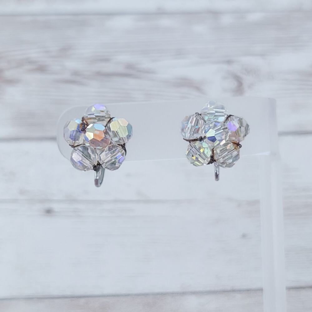 Vintage Screw Back Earrings Iridescent - Fair Condition